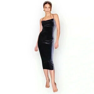 JENNY YOO Collection Blue Velvet Spaghetti Strap Dress Size 16